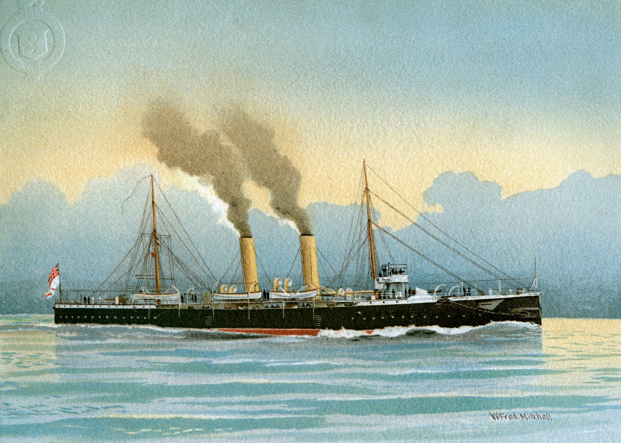 HMS Latona, Királyi Haditengerészet 2. osztályú cirkáló, c1890-c1893. alkotó: William Frederick Mitchell