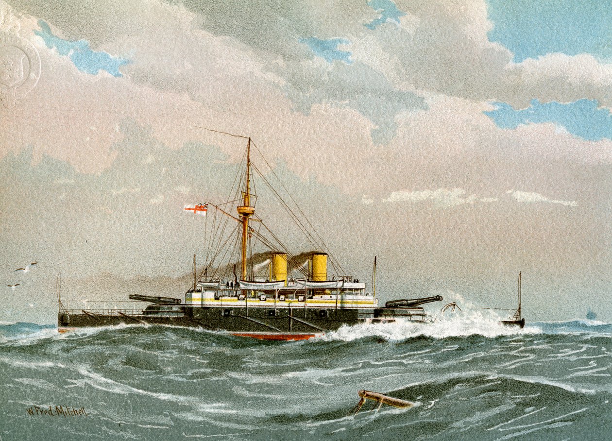 HMS Rodney, a Királyi Haditengerészet 1. osztályú csatahajója, c1890-c1893 alkotó: William Frederick Mitchell