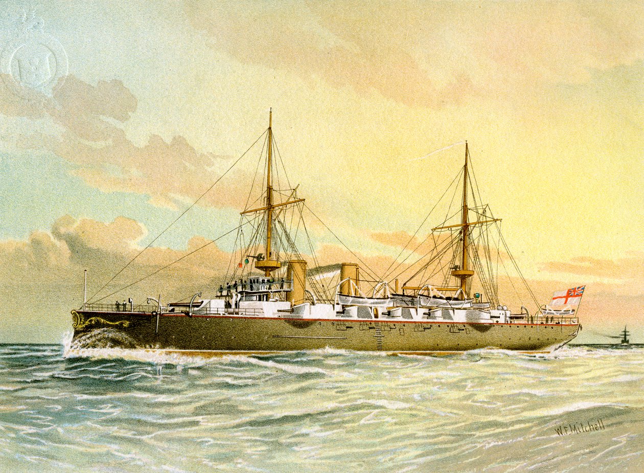 HMS Undaunted, Royal Navy 1. osztályú cirkáló, c1890-c1893. alkotó: William Frederick Mitchell