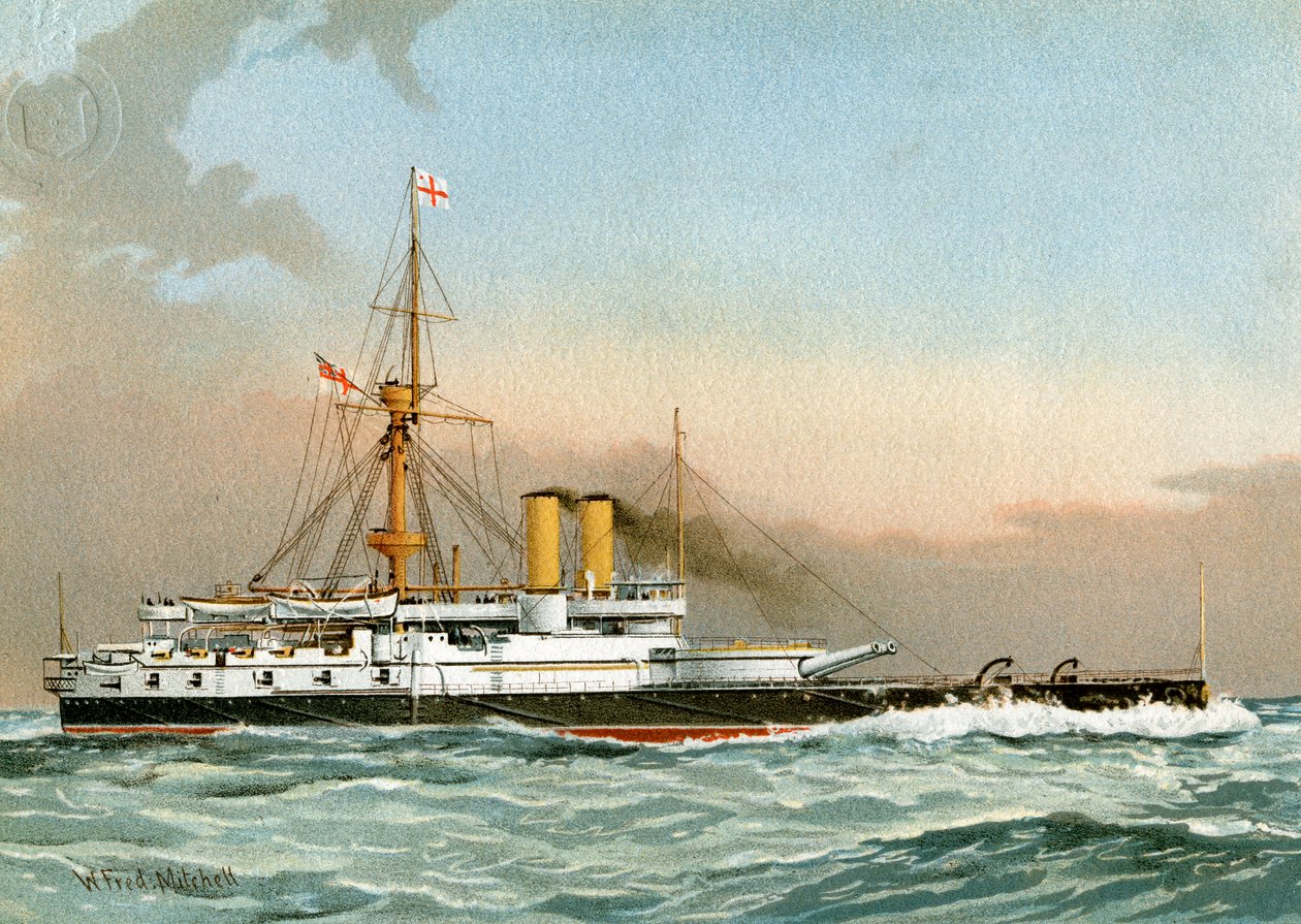 HMS Victoria, a Királyi Haditengerészet 1. osztályú csatahajója, c1890-c1893. alkotó: William Frederick Mitchell