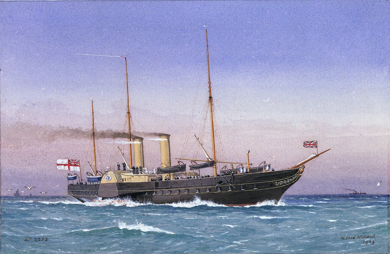 Az "Osborne" királyi jacht (1870) teljes gőzzel és behajtott vitorlákkal a tengeren. Akvarell alkotó: William Frederick Mitchell