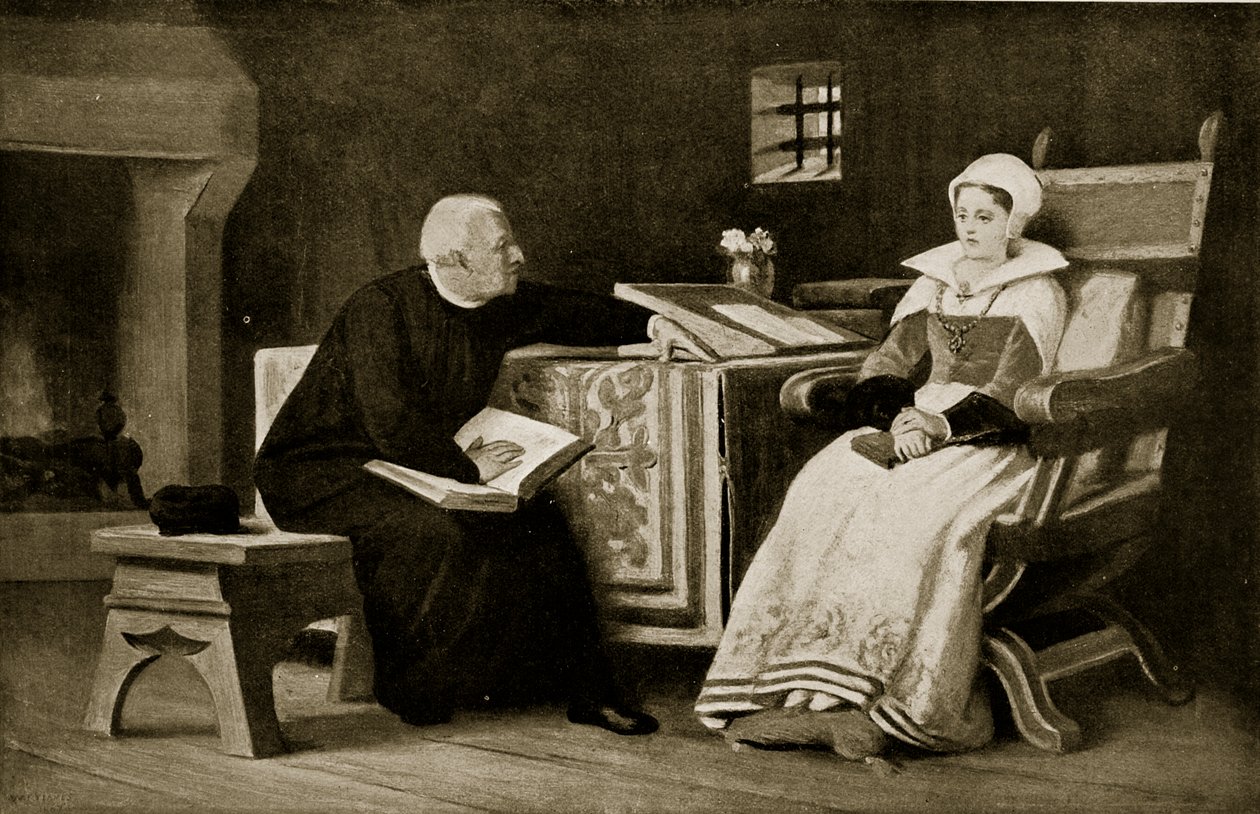 Lady Jane Gray a börtönben, illusztráció a „Hutchinson története a brit nemzetről”, 1923 körül alkotó: William Frederick Yeames
