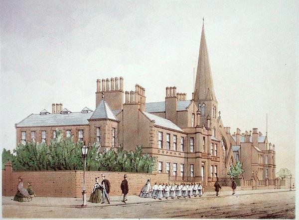 Orphan Boys Asylum, William Gavin Herdman és A. Pickering „Modern Liverpool Illustrated”-ből, 1864-ben (színes litó) alkotó: William Gavin Herdman