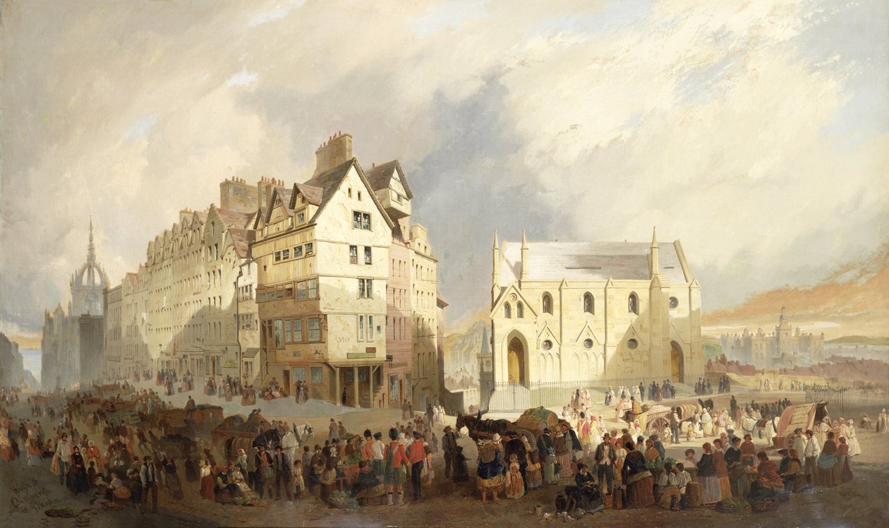 Kilátás a gyepes piacra, Edinburgh alkotó: William Gavin Herdman