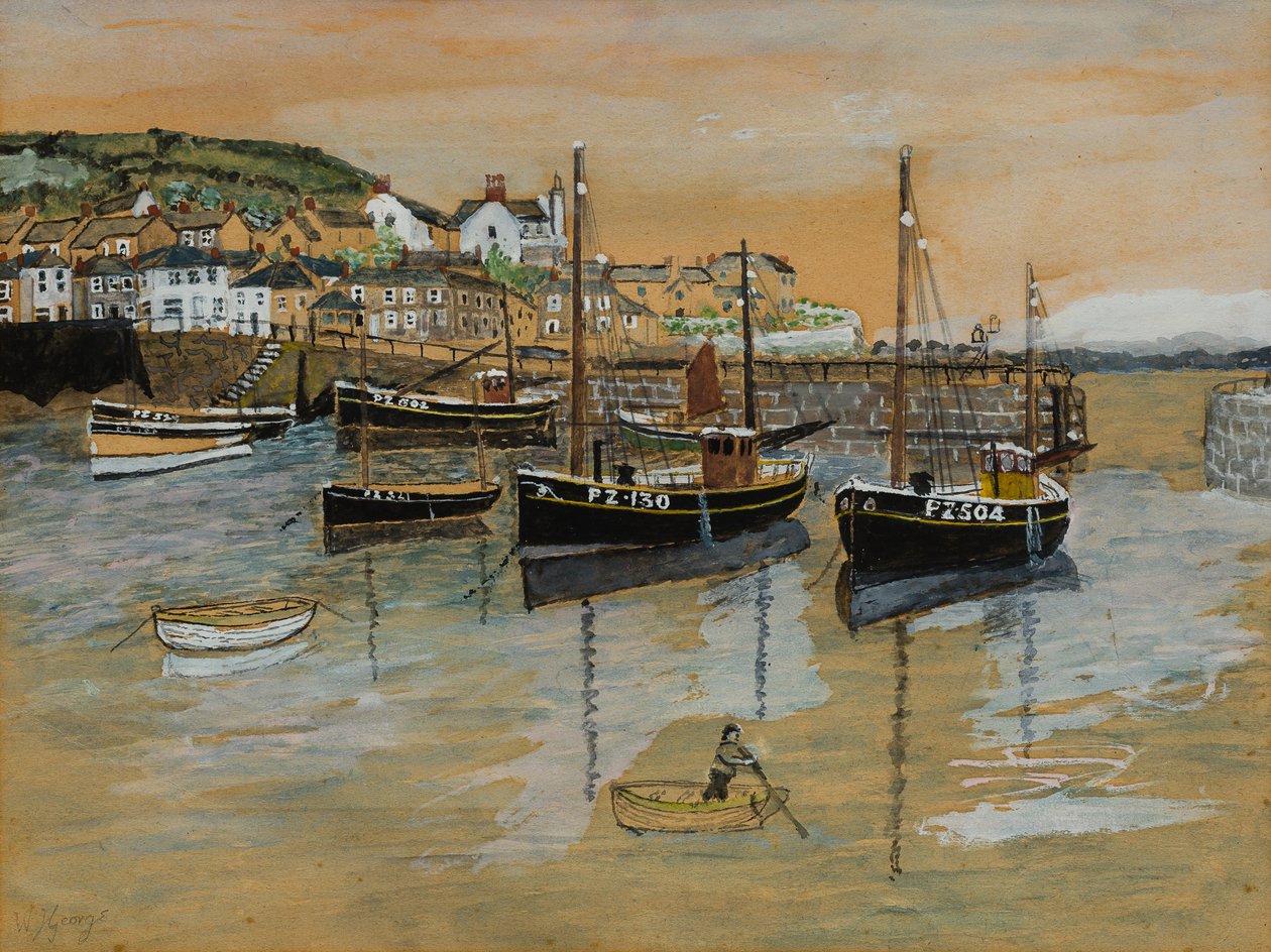 Mousehole Harbour (wc és gouache papíron) alkotó: William George