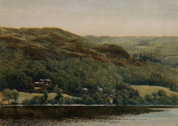 Brantwood nézete, 1881. o. (akvarell, ceruza és tus) alkotó: William Gersham Collingwood