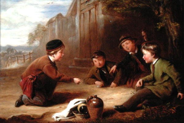 Játszó márványok, 1865 körül (olaj, tábla) alkotó: William Gill