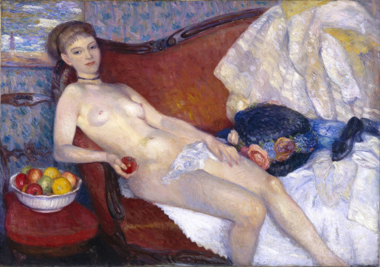 Női meztelen almával alkotó: William Glackens