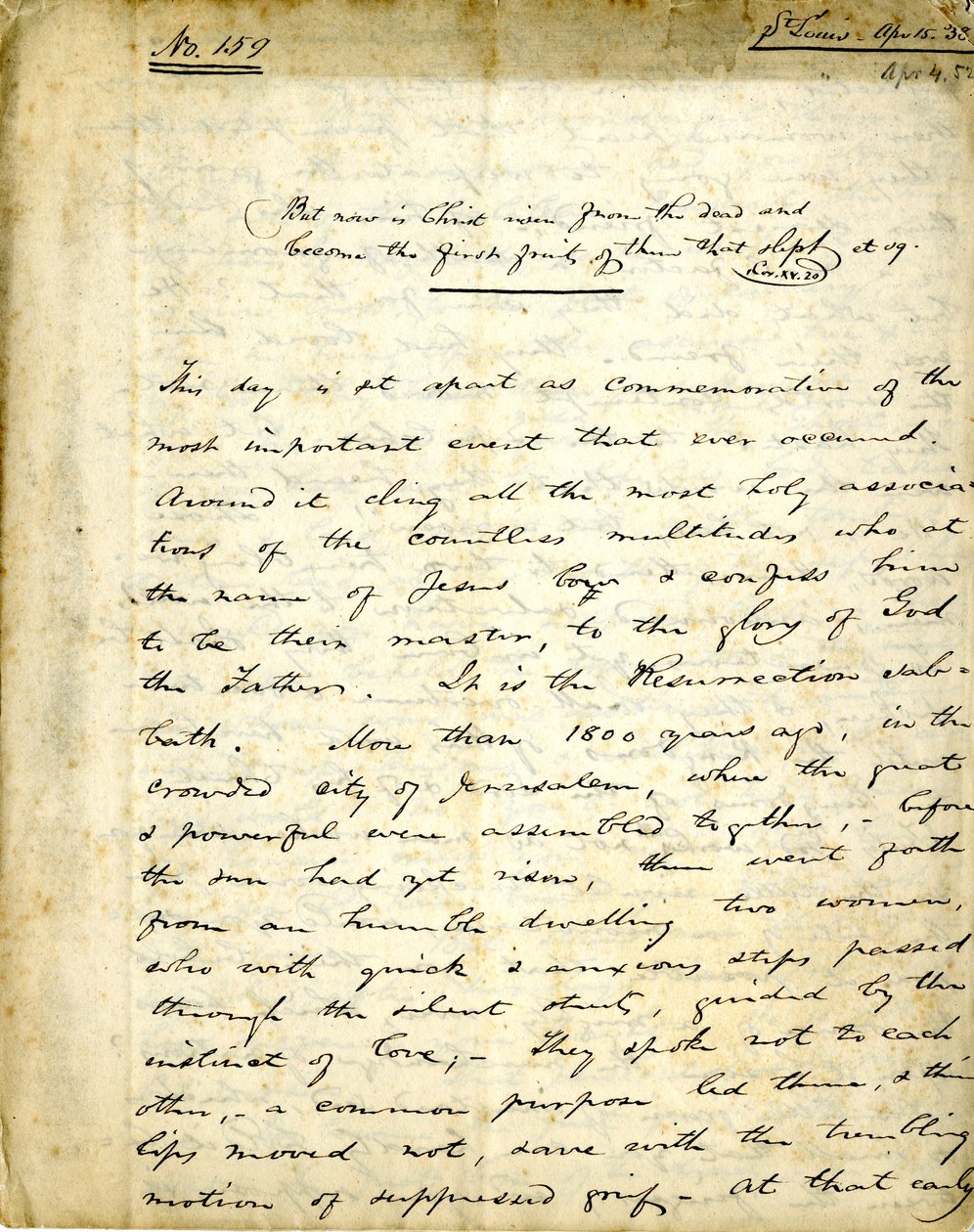 William Greenleaf Eliot 159. sz. Prédikációjának kézirata, 1838. április 15 alkotó: William Greenleaf Eliot