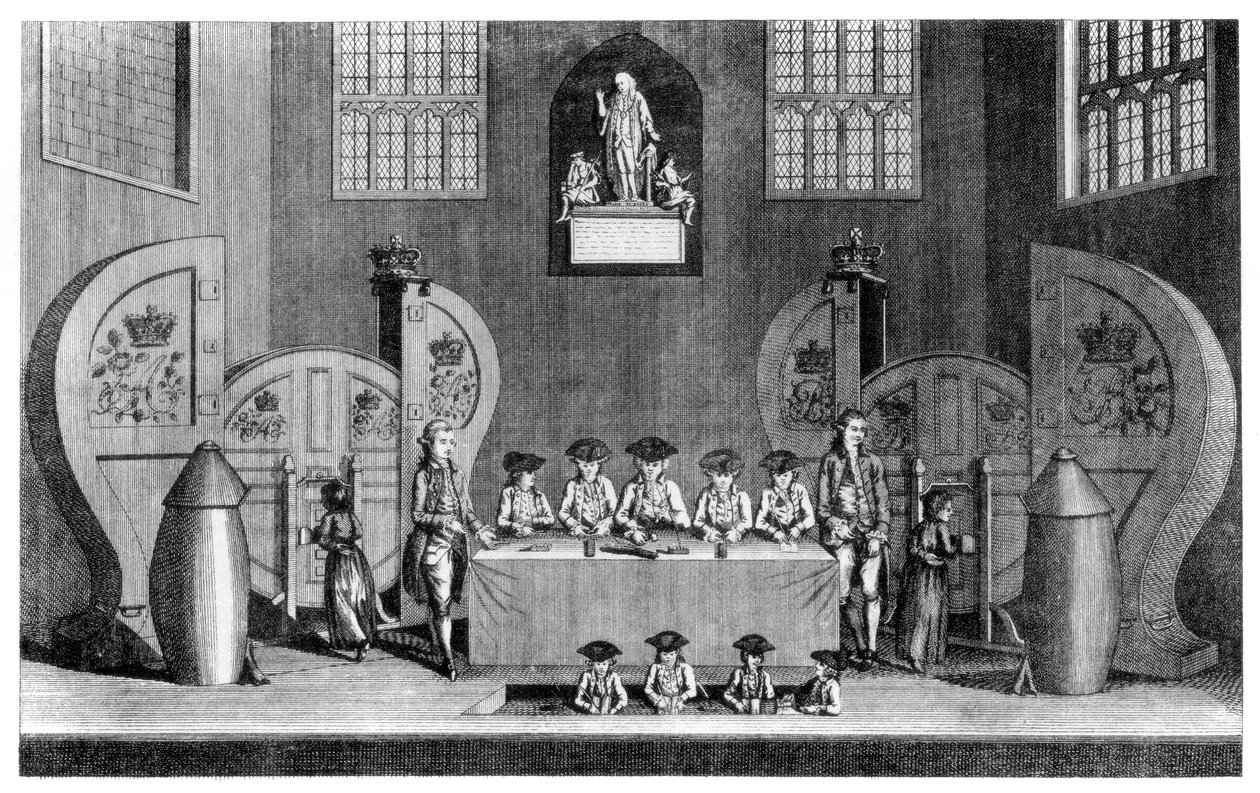 Állami lottó sorsolása Guildhallban, City of London, 1763 1886. alkotó: William Griggs