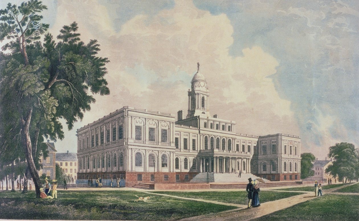 Városháza, metszet, nyomtatás és színezés: I. Hill, 1826. alkotó: William Guy Wall