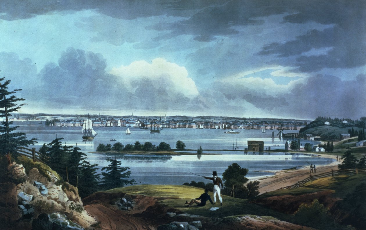 New York a Brooklyn melletti Heightsból, 1820-23 (színes akvatinta) alkotó: William Guy Wall
