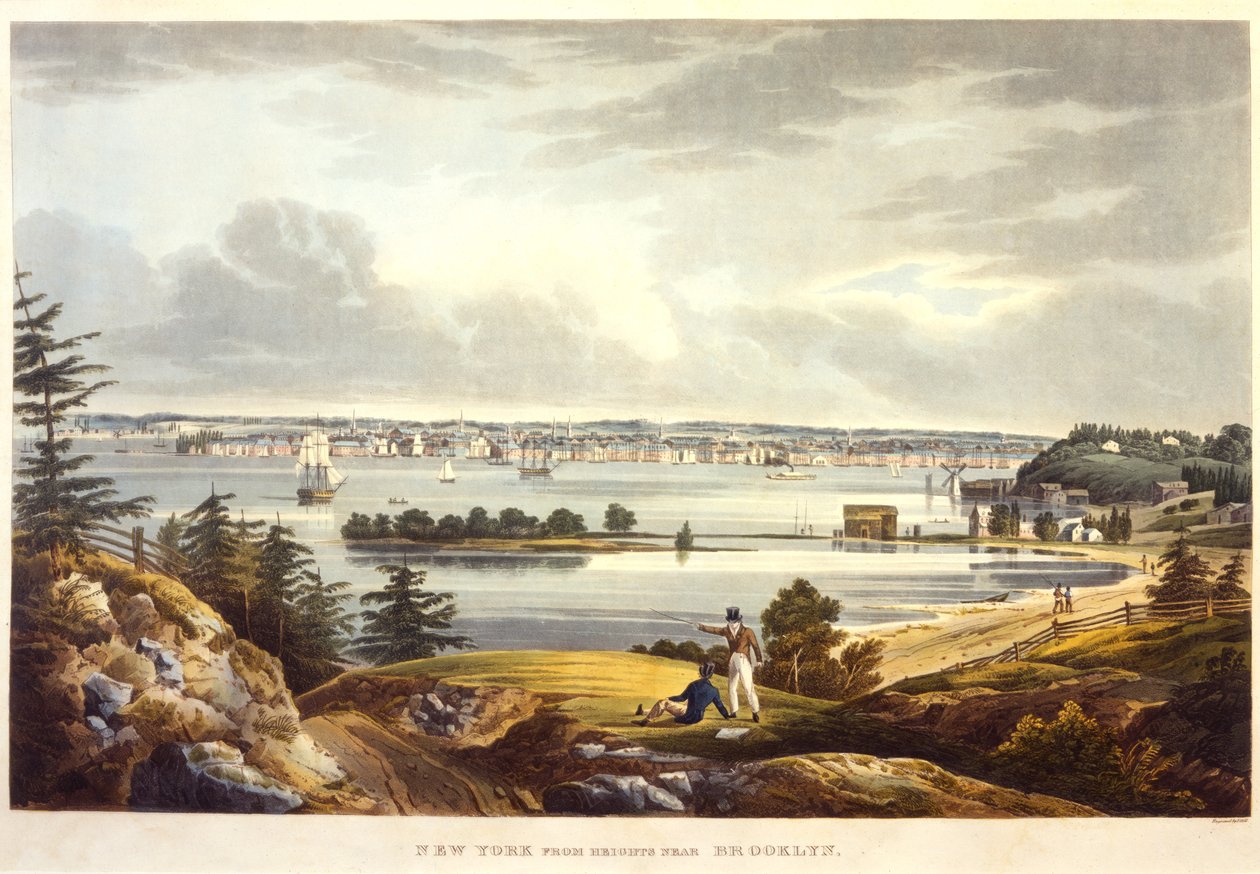 New York a Brooklyn melletti Heightsból, John Hill metszete, dátum nélküli (akvatinta) alkotó: William Guy Wall