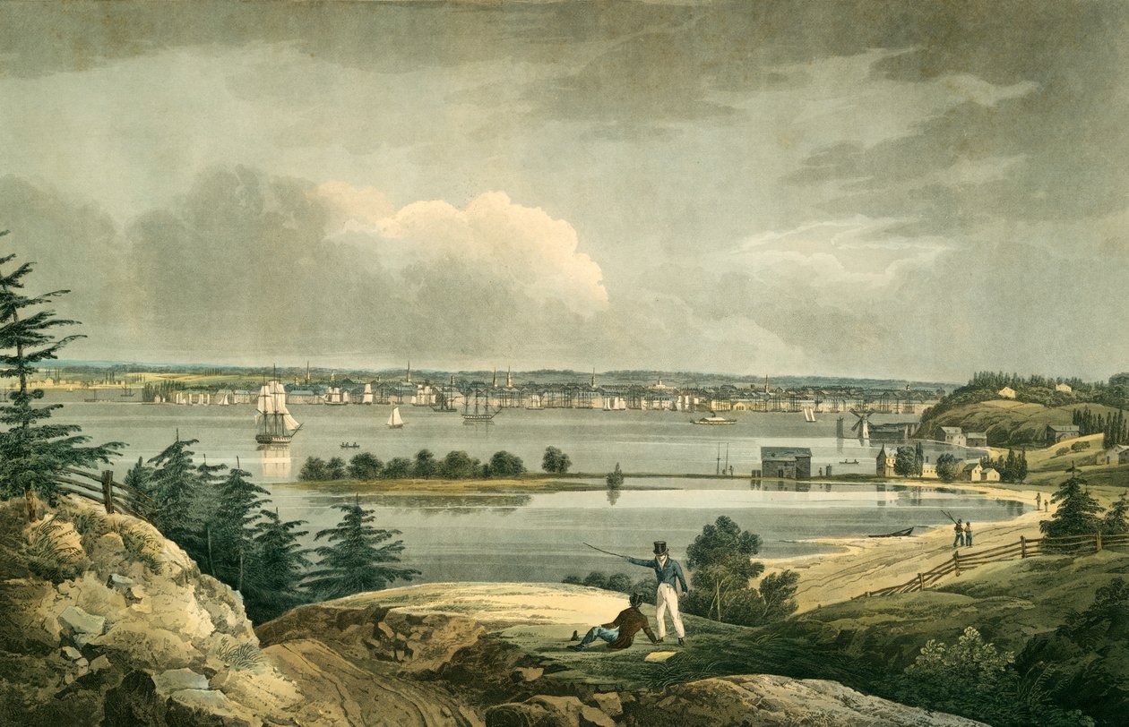 New York a Brooklyn melletti Heightsból, kocsma. 1828 (kézzel színezett metszet) alkotó: William Guy after Wall