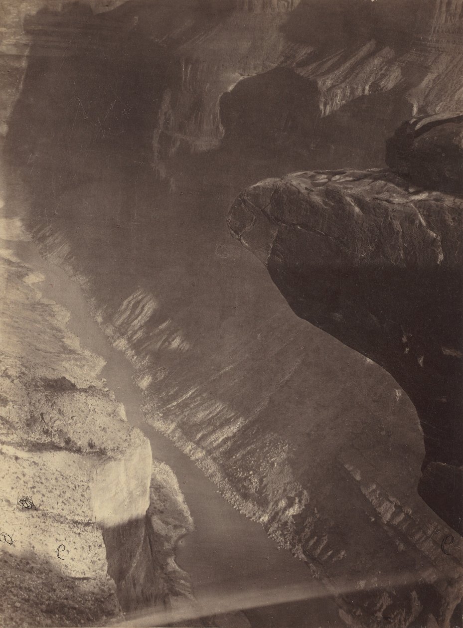 Délre nézve a Grand Cañonba, Colorado folyó, Sheavwitz átkelő, 1872. alkotó: William H. Bell