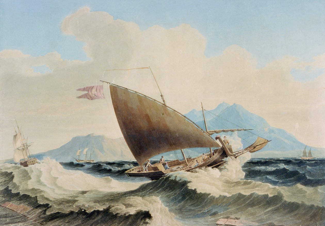 Kilátás a Lipari-szigetre és egy máltai Speronare-ra alkotó: William H. Burnett