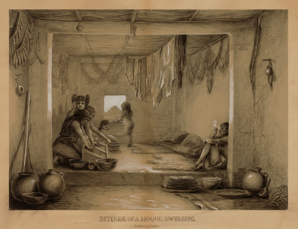 Egy hopi lakóház belseje, 19. század vége-XX. század eleje. alkotó: William H. Jackson