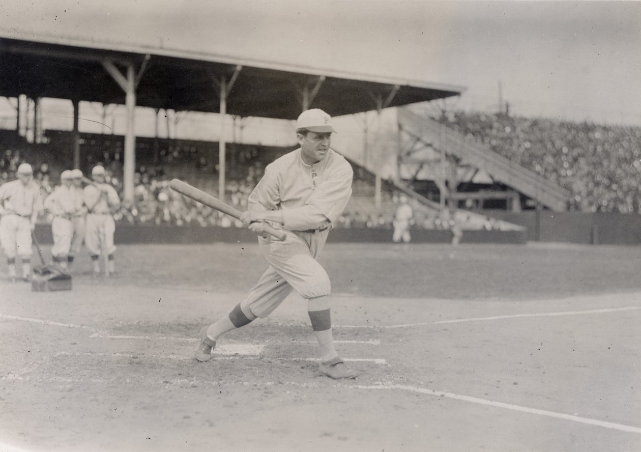 Mike Donlin, a Pittsburgh Pirates csatára, gyakorló lendületet vesz alkotó: William H. Trefts Jr.