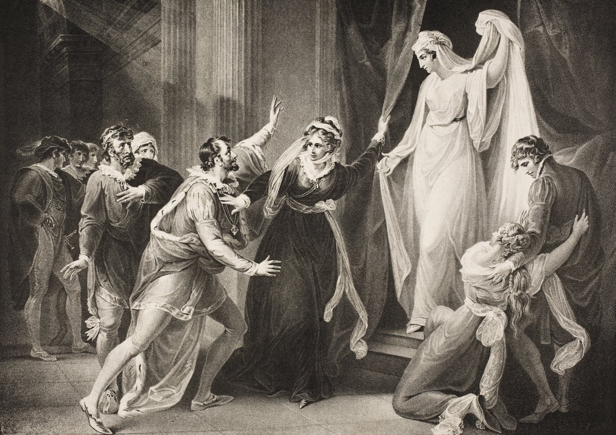 Kápolna Paulina házában, V. felvonás, III. jelenet, „A tél meséjéből”, a Boydell Shakespeare Galériából, 19. század végén jelent meg alkotó: William Hamilton
