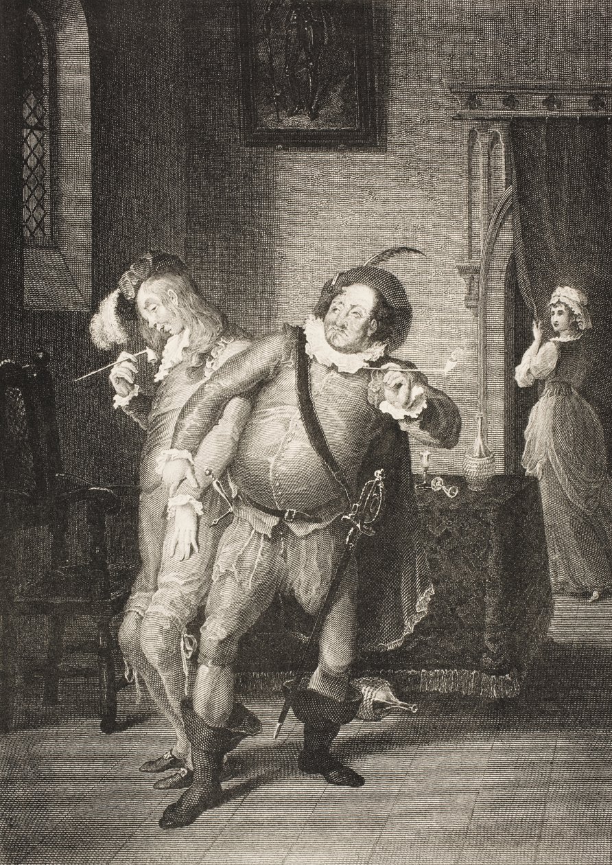 Olivia háza, II. felvonás, III. jelenet, a „Tizenkettedik éjszaka, vagy amit akarsz”, a Boydell Shakespeare Galériából, a 19. század végén megjelent alkotó: William Hamilton