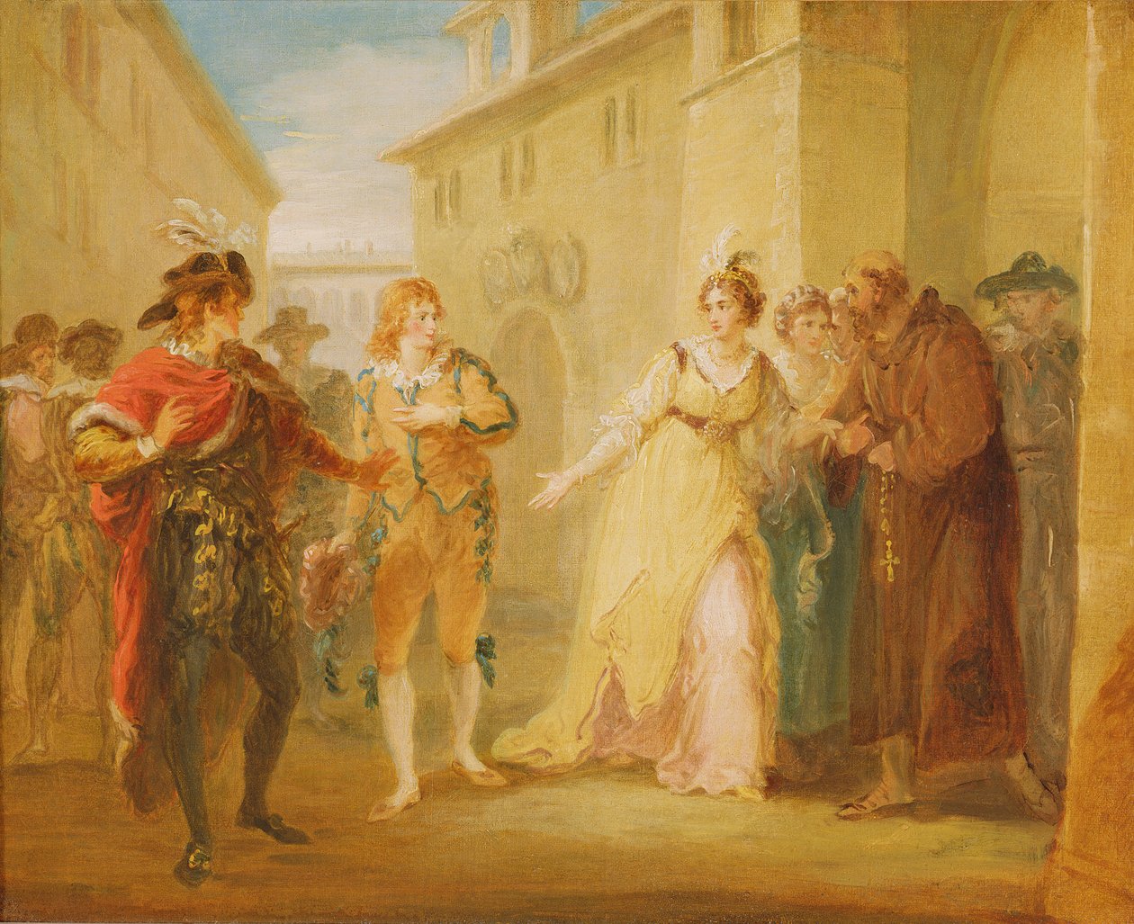 Olivia jegyesének kinyilatkoztatása, az V. felvonásból, a „Tizenkettedik éjszaka” i. jelenete, 1790 körül (olaj, vászon) alkotó: William Hamilton
