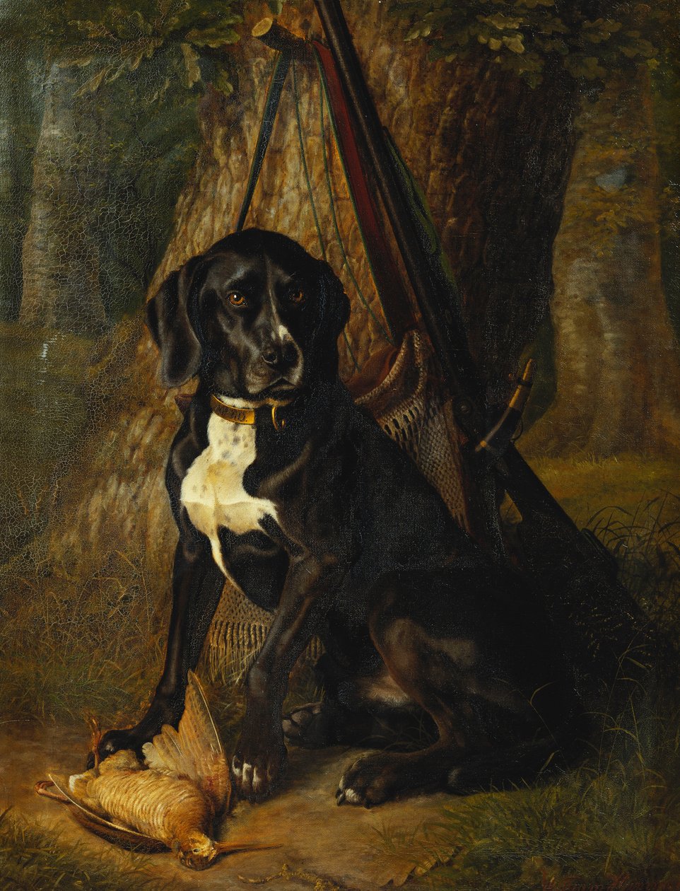 Egy fegyveres kutya erdei kakassal, 1842 alkotó: William Hammer