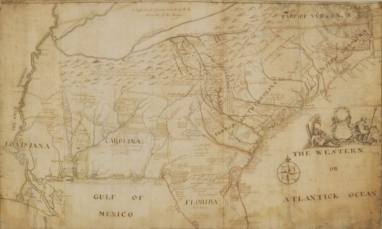 Észak-Amerika délkeleti részének térképe, 1721 (toll és tinta és mosás papíron) alkotó: William Hammerton