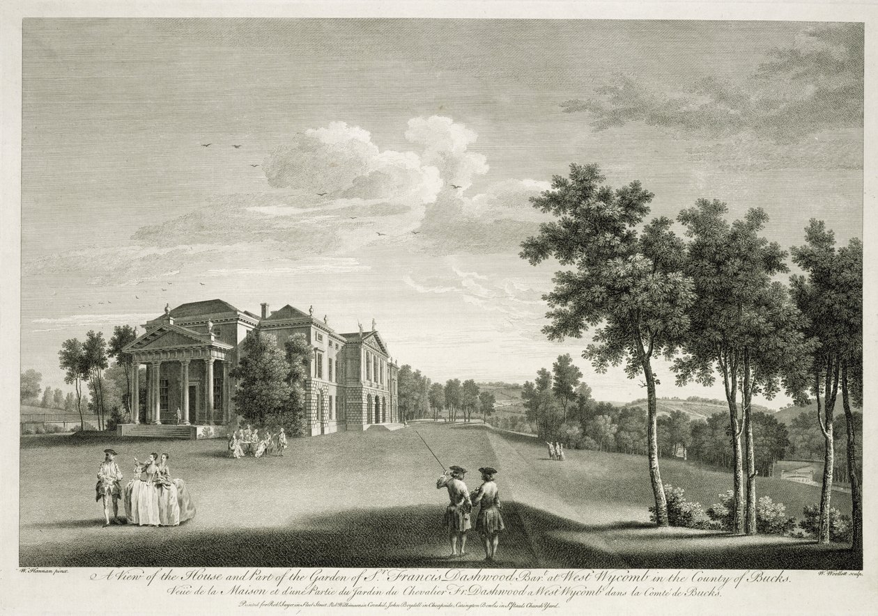 Kilátás a házra és a kert egy részére West Wycombe-ban, Buckinghamshire-ben, vésette William Woollett (1735-85) alkotó: William Hannan
