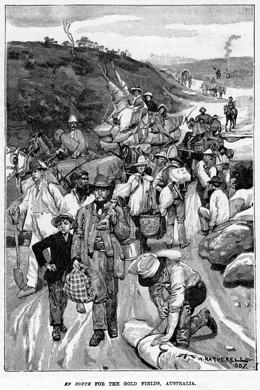 Útban a Gold Fields felé, Ausztrália, 1887. alkotó: William Hatherell