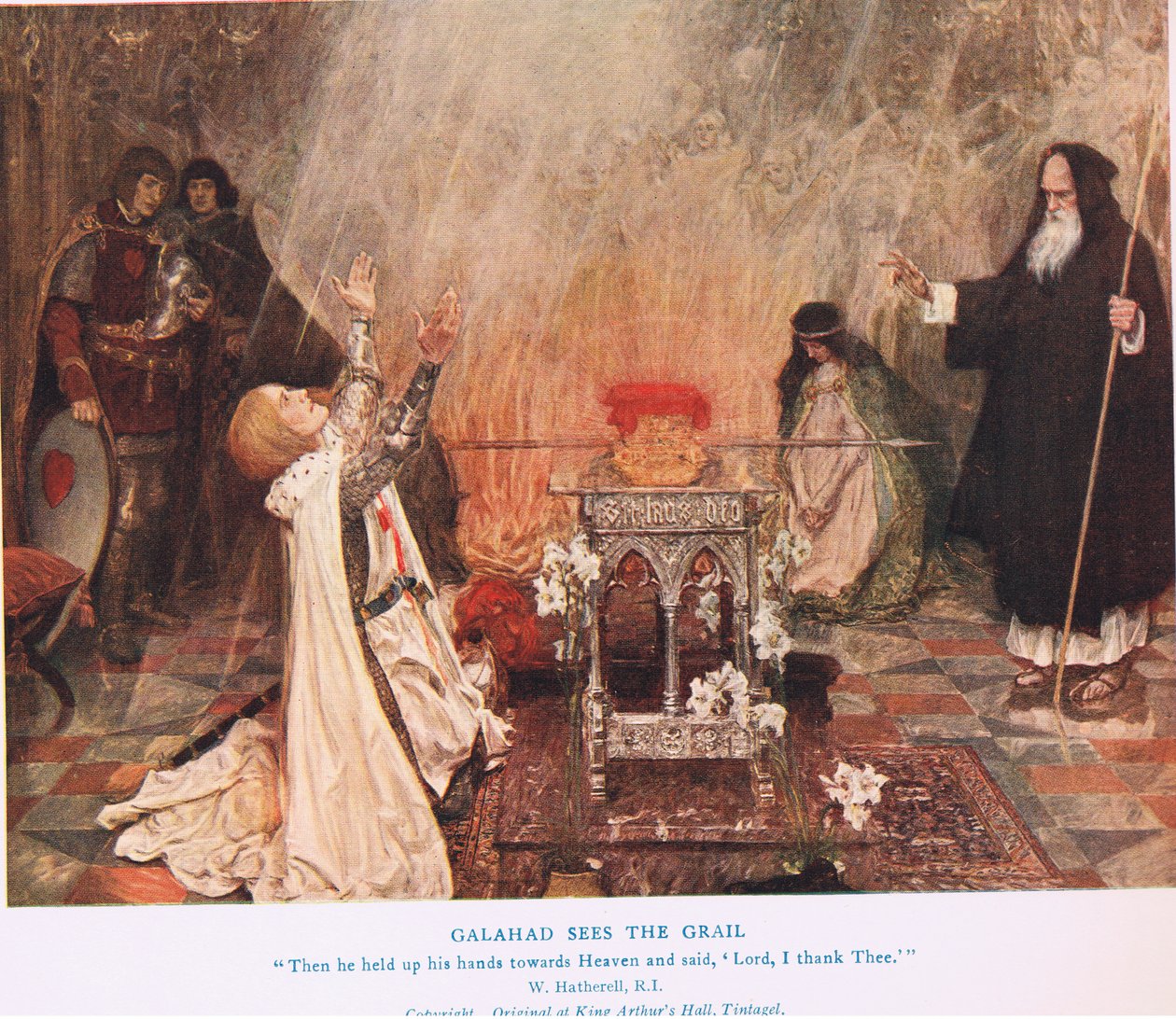 Galahad meglátja a Grált, illusztráció az Arthur királyból alkotó: William Hatherell