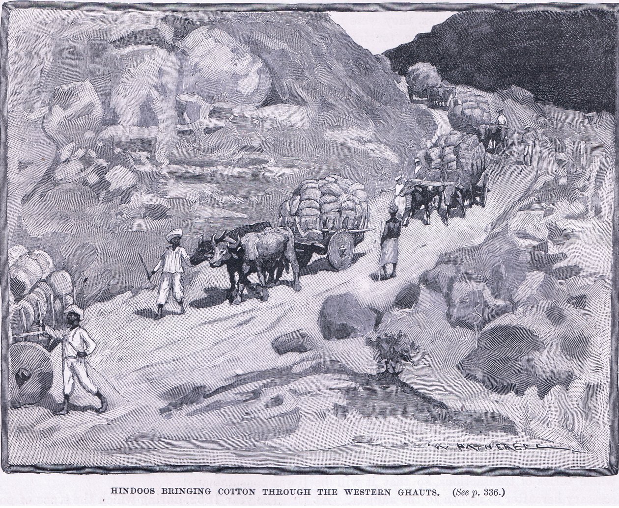A hinduk pamutot hoznak a Western Ghauts-on keresztül, i.sz. 1862 alkotó: William Hatherell
