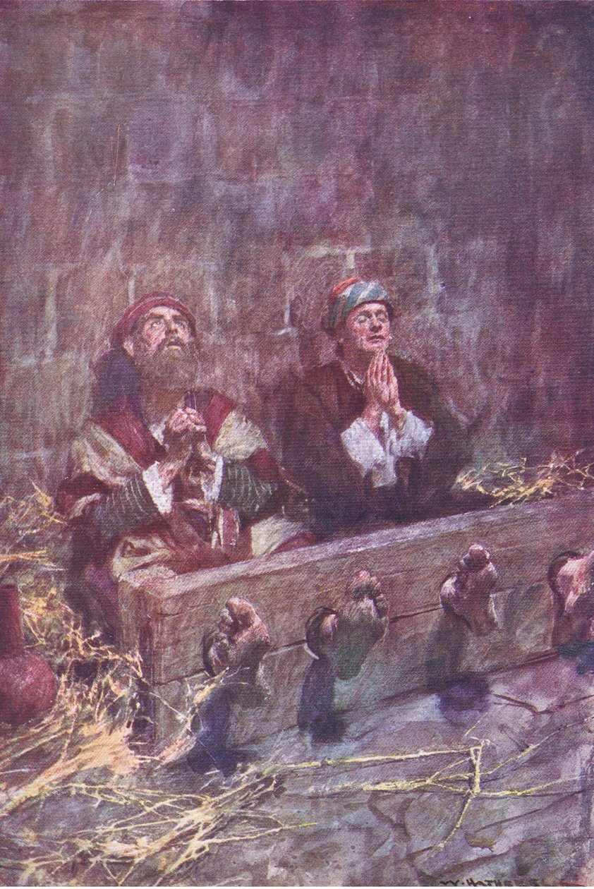 Paul és Silas a börtönben, a Hodder & Stoughton által kiadott Biblia történetből, 1930 körül alkotó: William Hatherell