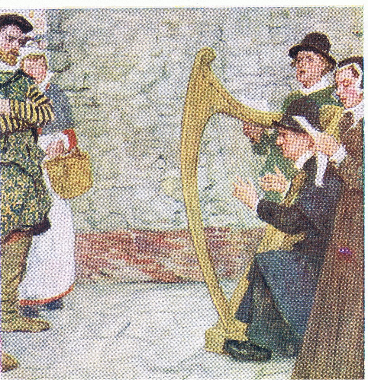 Shakespeare hallgatja a balladaénekeseket a Somerset House közelében, a My Magazine-ból, 1922. alkotó: William Hatherell