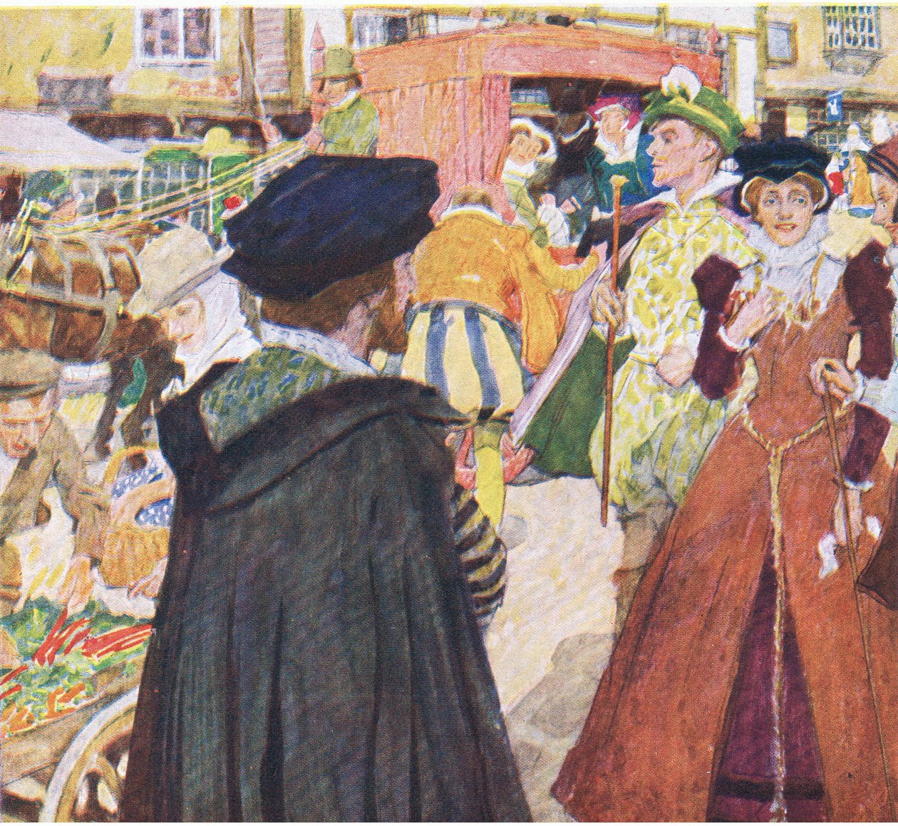 Shakespeare felhívja a figyelmet a fopok ostoba divatjára a Ludgate Hillen a My Magazine-ból, 1922. alkotó: William Hatherell