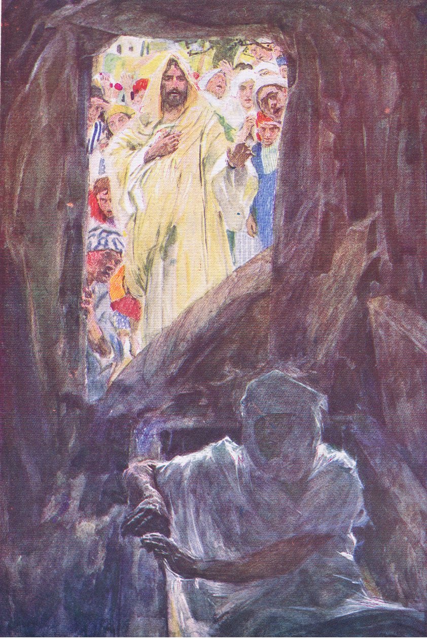 Lázár feltámasztása, a Hodder & Stoughton által kiadott Biblia történetből, 1930 körül alkotó: William Hatherell