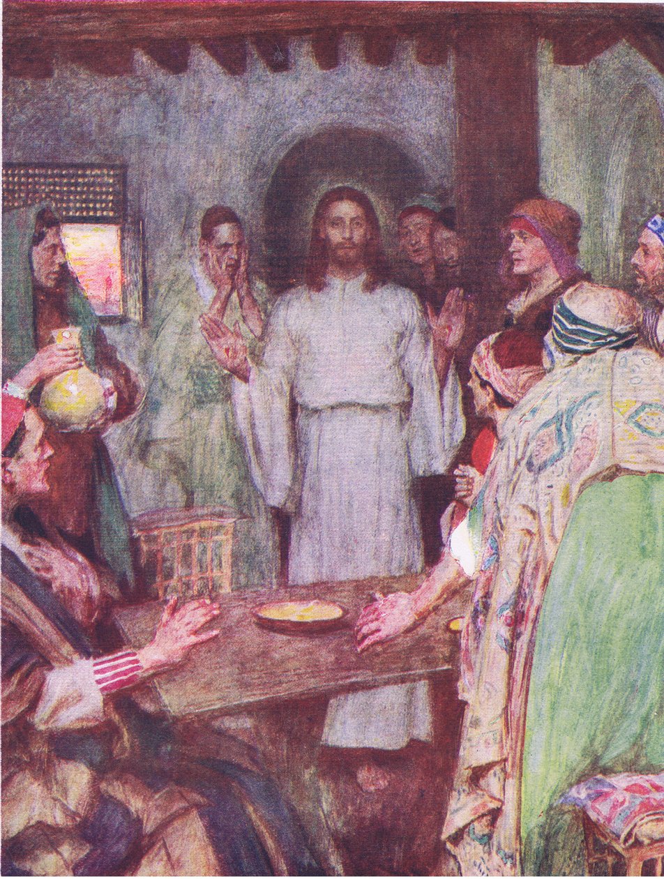 Aztán jött Jézus, és ott állt a közepén, a Hodder & Stoughton által kiadott Biblia történetéből, 1930 körül alkotó: William Hatherell