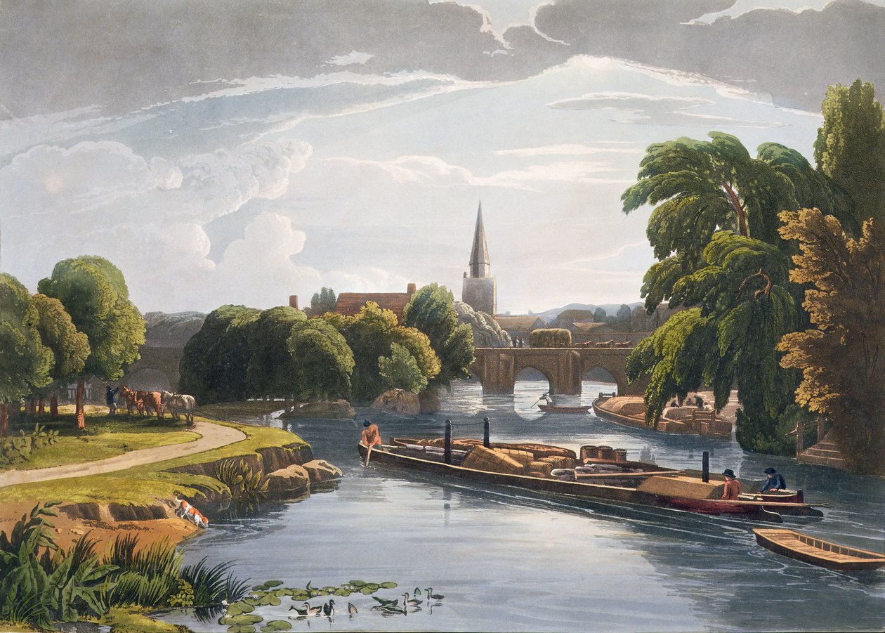 Abingdon híd és templom, ifjabb Robert Havell (1793-1878) metszete, 1818-ban megjelent (akvatinta) alkotó: William Havell