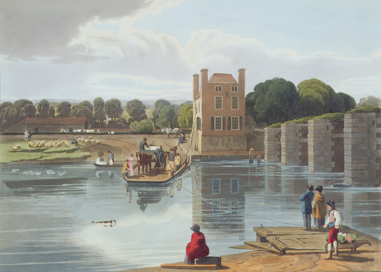 Datchet Ferry, Windsor közelében, vésette Robert Havell ifjabb (1793-1878), megjelent 1818 (akvatinta) alkotó: William Havell