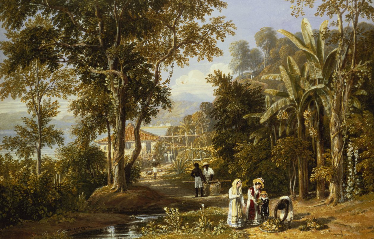 Kerti jelenet a Braganza parton, Rio de Janeiro, 1827 alkotó: William Havell