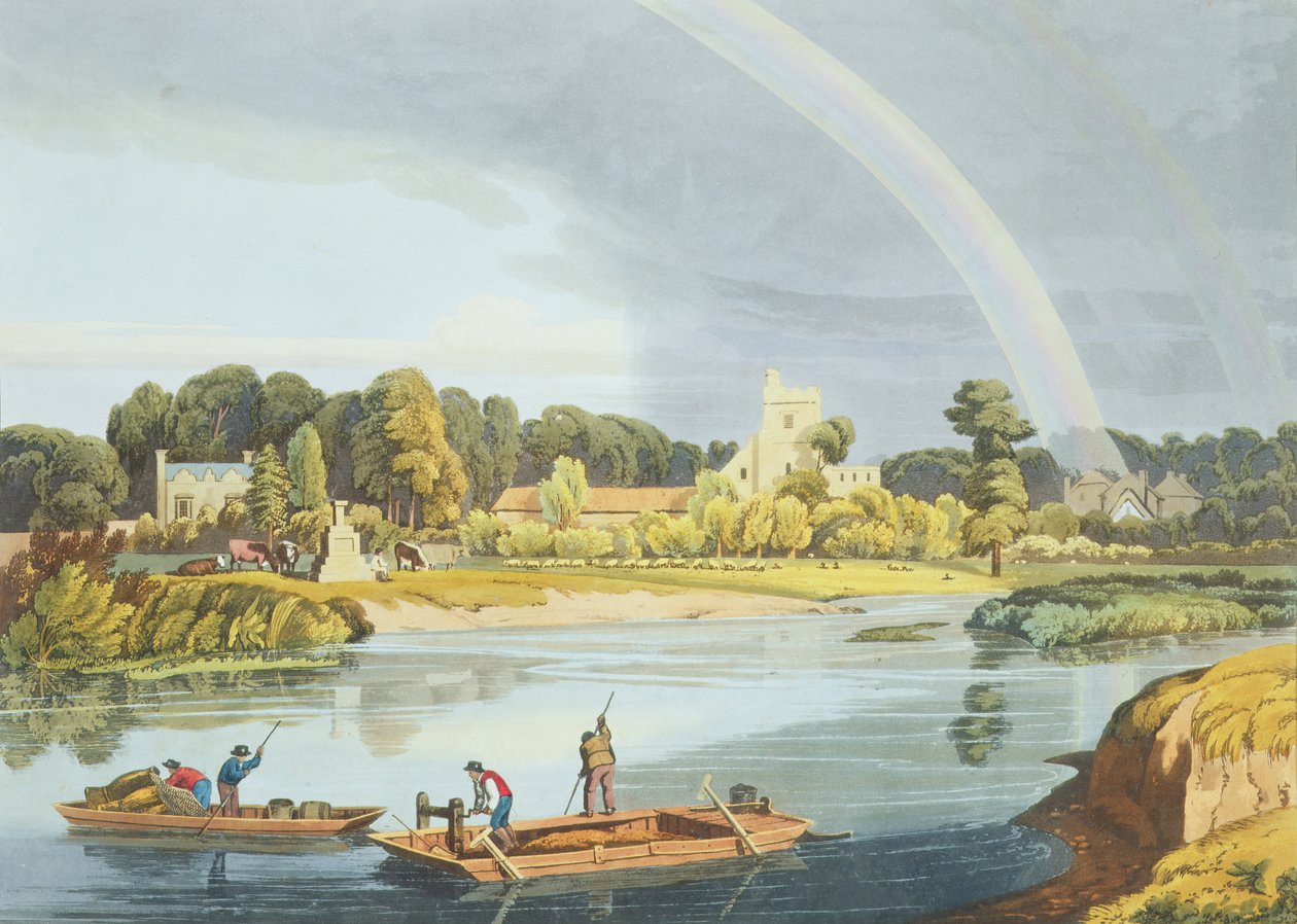 Staines templom városi kővel a folyó partján, vésette Robert Havell ifjabb (1793-1878), megjelent 1818 (akvatinta) alkotó: William Havell