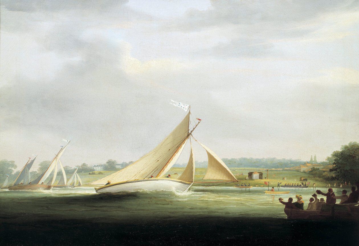 A Temzén (Anglia) 1815 körül rendezett Cumberland Society versenyen részt vevő jachtok, a Temzén rendezett Royal Yacht Race elődje. Olaj, vászon alkotó: William Havell