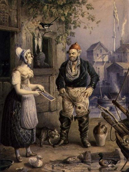 Egy halász és egy szobalány, 1830 körül (akvarell ceruzával, papíron gouache-val kiemelve) alkotó: William Heath