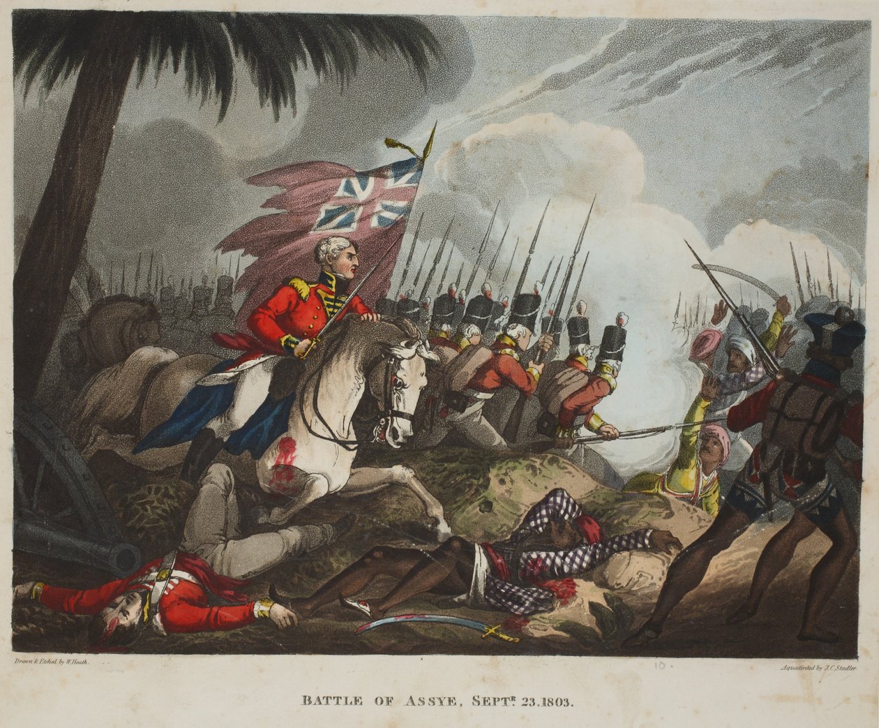 Assye-i csata 1803. szeptember 23., akvatinta J. C. Stadler, pub. Írta: Tegg, 1818. április (akvatinta) alkotó: William Heath