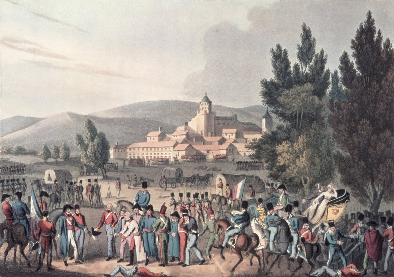 Vittoriai csata, 1813, Bringing in the Prisoners, metszett I. Clarke, akvatinta: M. DuBourg (akvatinta) alkotó: William Heath