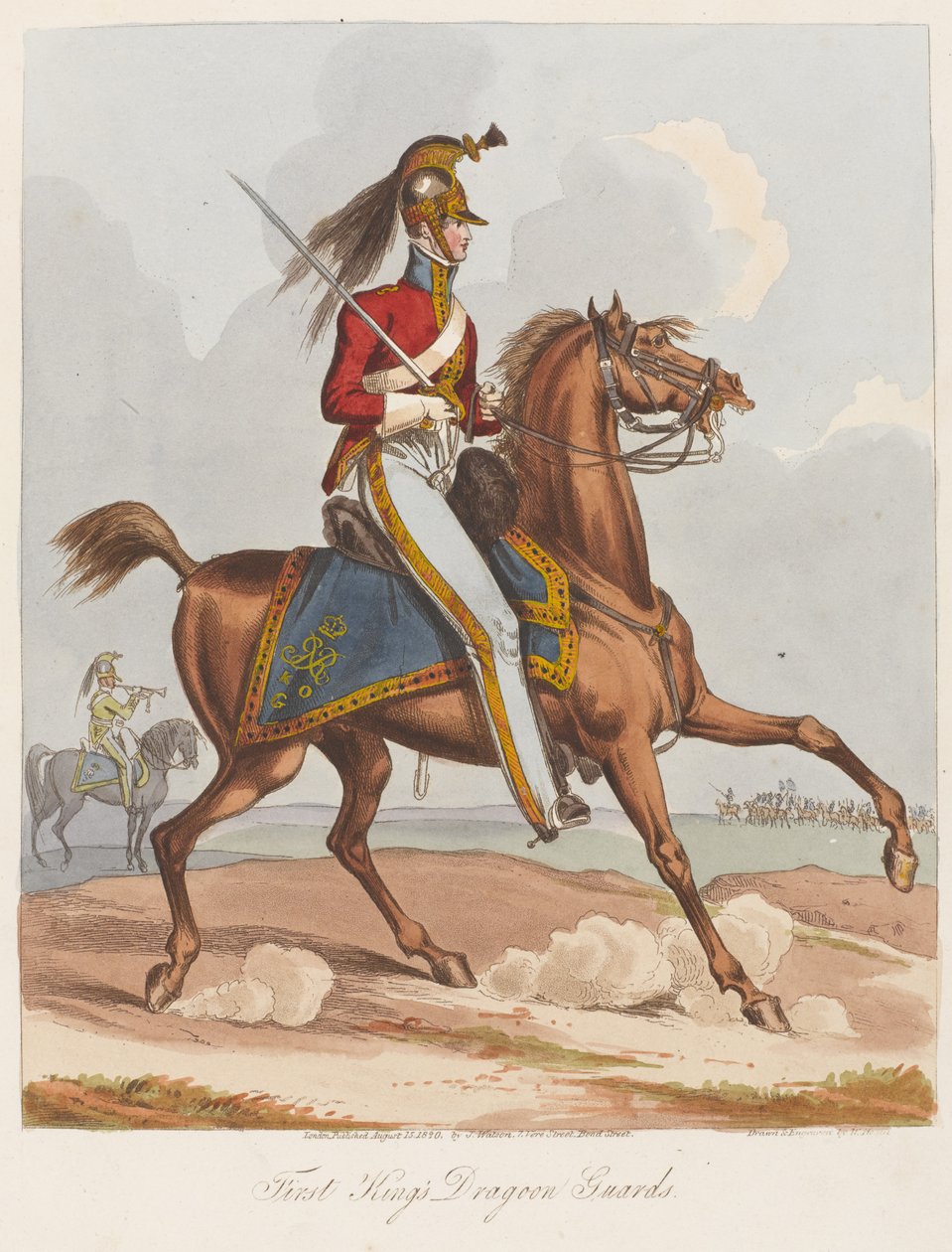 First Kings Dragoon Guards, 1820 (színes akvatinta) alkotó: William Heath