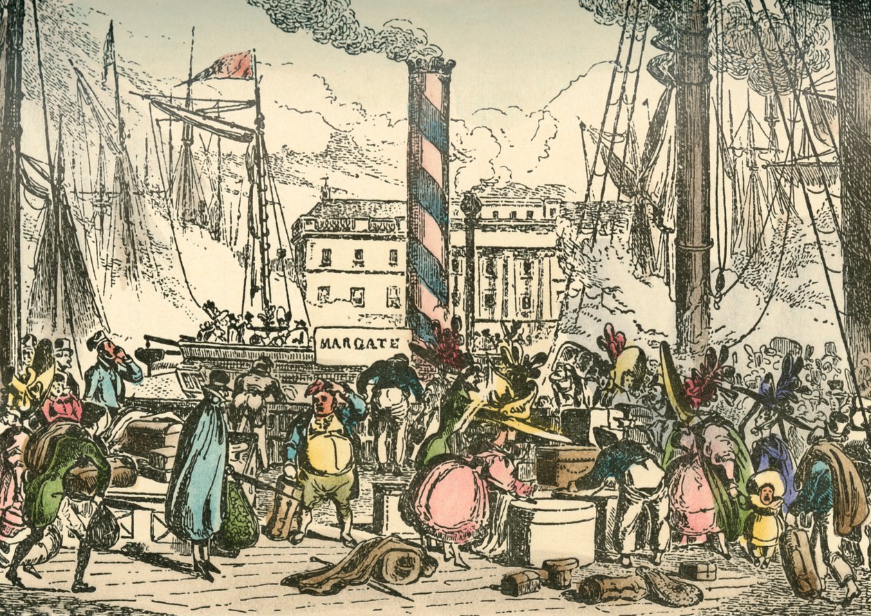 Felszállás a Margate Steam Packet fedélzetére a London Bridges Wharfban, 1838 alkotó: William Heath