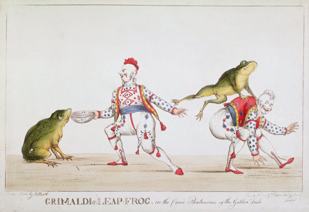 Grimaldi ugróbéka az Aranyhal komikus pantomimjában, 1812 alkotó: William Heath