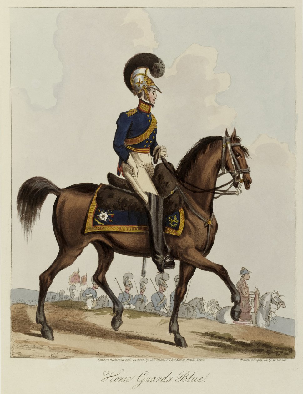 Horse Guards Blue, Uniform study of Royal Regiment of Horse Guards, 1820 (színes akvatinta) alkotó: William Heath