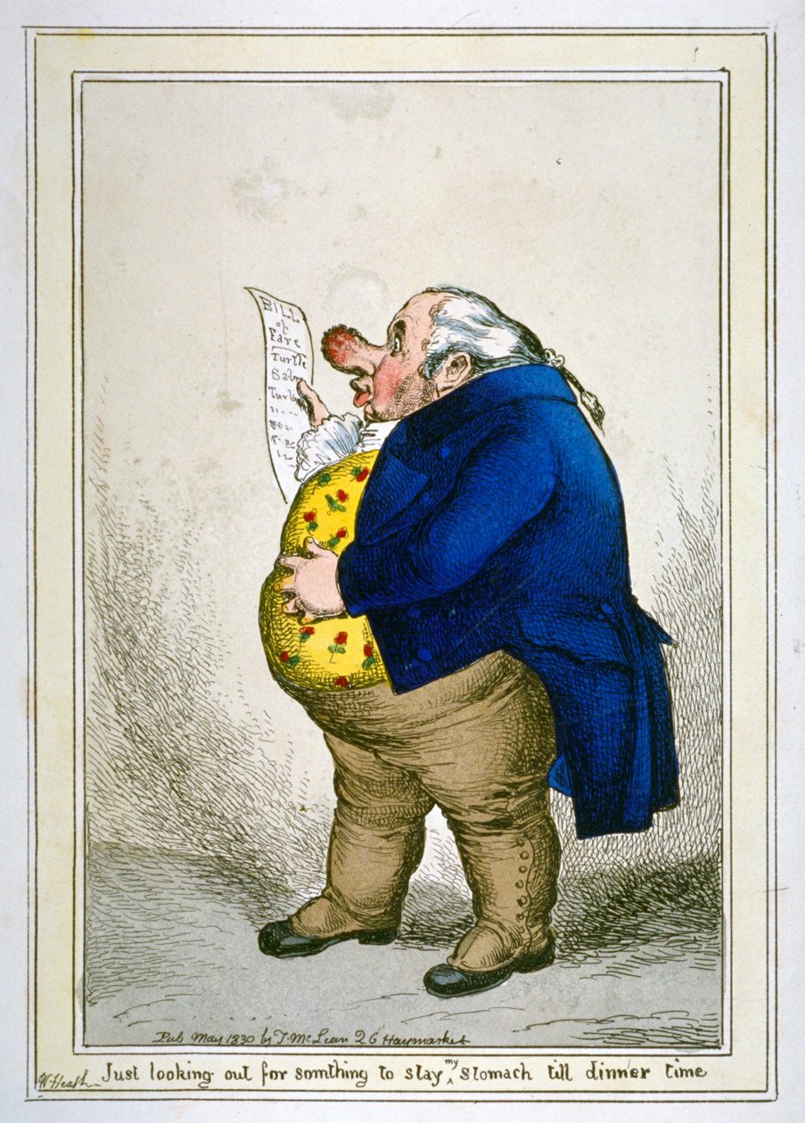 „Csak keresek valami [beteg] betegséget, amitől vacsoraidőig eláll a gyomrom” (1830). alkotó: William Heath
