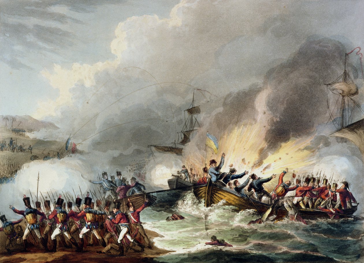 A brit csapatok partraszállása Egyiptomban, 1801. március, „Nagy-Britannia és szövetségesei harci eredményei 1799-től 1815-ig”, James Jenkins, vésette Thomas Sutherland (b.1785), publik. alkotó: William Heath